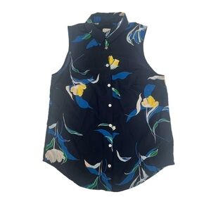 a new day Blue Floral Sleeveless Pointed Collar Button Up Blouse Size XS Women’s